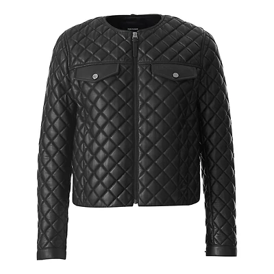 Mackage Lena Quilted Lamb Leather Cropped Jacket Black, Size: