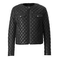 Mackage Lena Quilted Lamb Leather Cropped Jacket Black, Size: