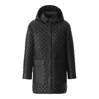 Mackage Litzy Quilted Leather Jacket With Hood Black, Size: