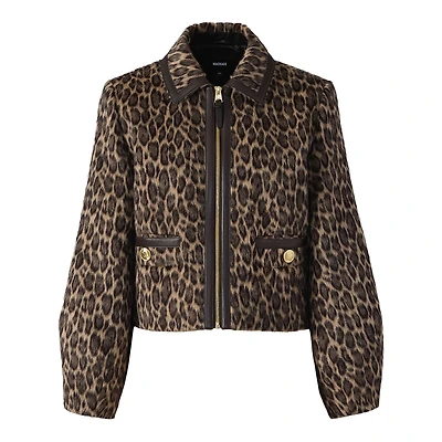 Mackage Lorah-a Animal-print Cropped Leather Jacket Light Camel Multi, Size: