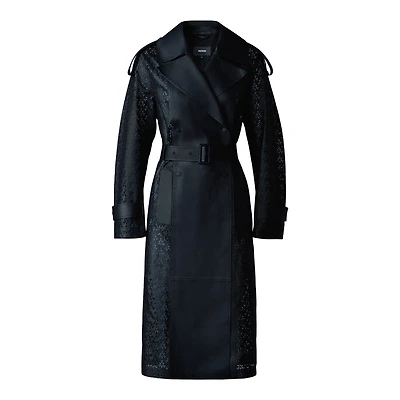 Mackage Lorelei Perforated Leather Long Coat Black, Size: