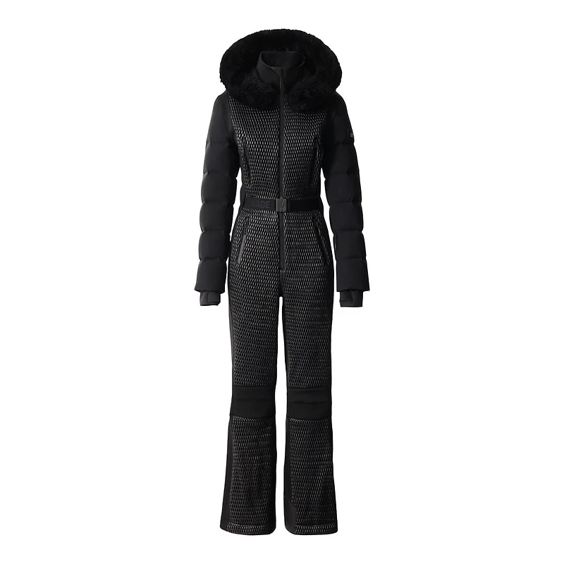 Mackage Lorelle Belted Down Ski Suit With Removable Shearling-trimmed Hood Black, Size: