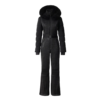 Mackage Lorelle Belted Down Ski Suit With Removable Shearling-trimmed Hood Black, Size: