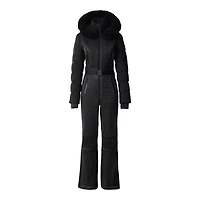 Mackage Lorelle Belted Down Ski Suit With Removable Shearling-trimmed Hood Black, Size: