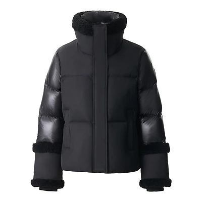 Mackage Lydana Down Jacket With Shearling Trim And Removable Bib Size: