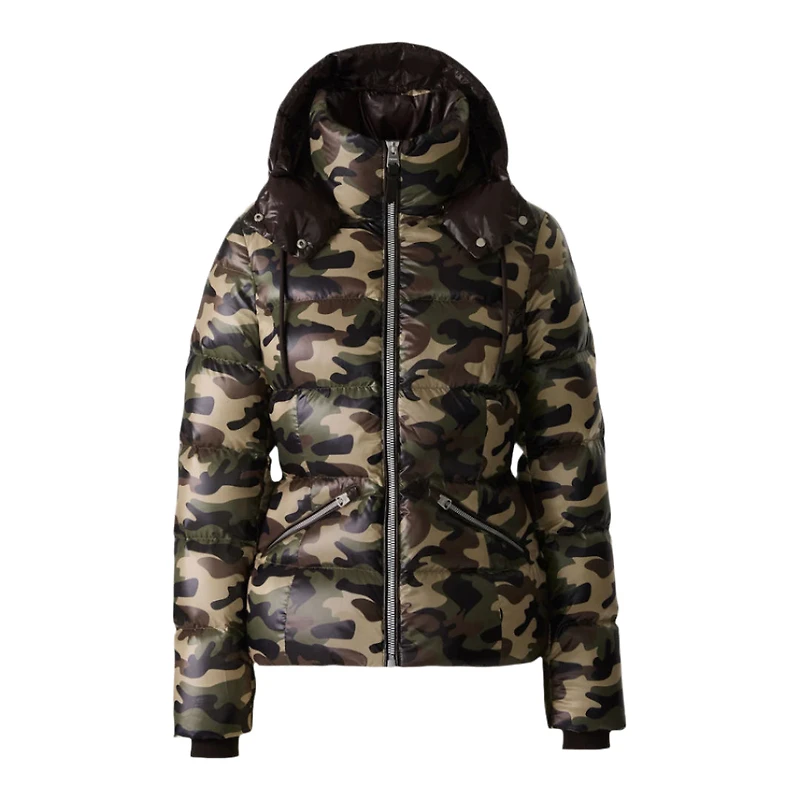 Mackage Madalyn-camo Lustrous Light Down Jacket With Hood Camouflage Print, Size: