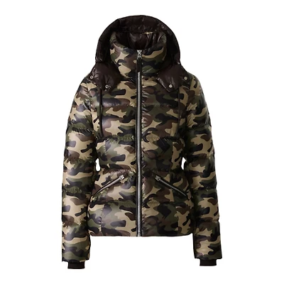 Mackage Madalyn-camo Lustrous Light Down Jacket With Hood Camouflage Print, Size: