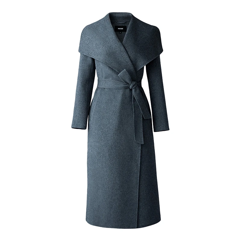 Mackage Mai-lst Double-face Wool Stripe Wrap Coat Carbon Mix, Size: