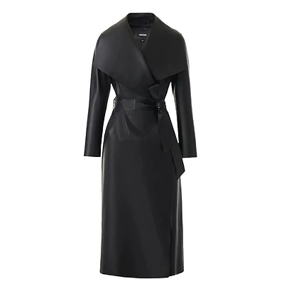 Mackage Mai-l Long Leather Wrap Coat Black, Size: