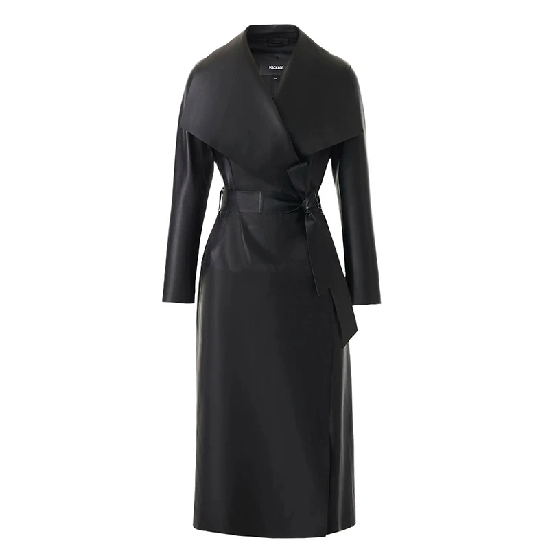 Mackage Mai-l Long Leather Wrap Coat Black, Size: