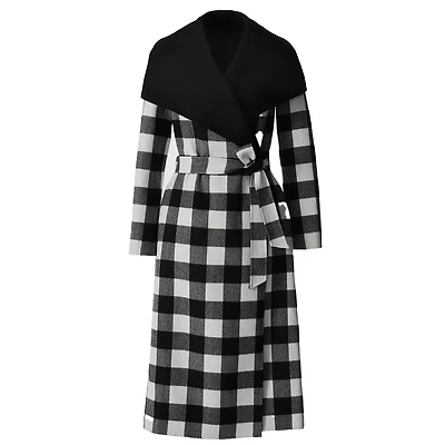 Mackage Mai-pl Reversible Plaid Wrap Coat Double-face Wool Black-cream Plaid, Size: