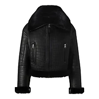 Mackage Maxou Croc Embossed Oversized Shearling Jacket Black-black, Size: