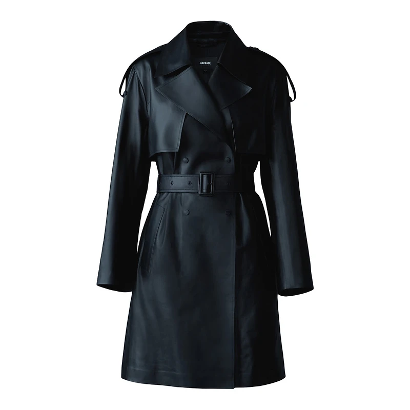 Mackage Medora Luster Leather Three-quarter Coat Black, Size:
