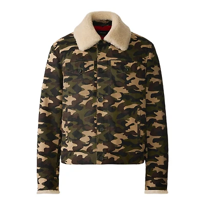 Mackage Nash-sh Camouflage Shearling Collar Trucker Jacket Print, Size: