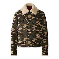 Mackage Nash-sh Camouflage Shearling Collar Trucker Jacket Print, Size: