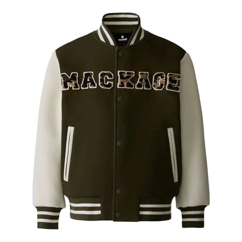 Mackage Nels Varsity Patch Bomber Jacket For Kids (8-14 Years) Light Military, Size: