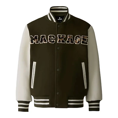 Mackage Nels Varsity Patch Bomber Jacket For Kids (8-14 Years) Light Military, Size: