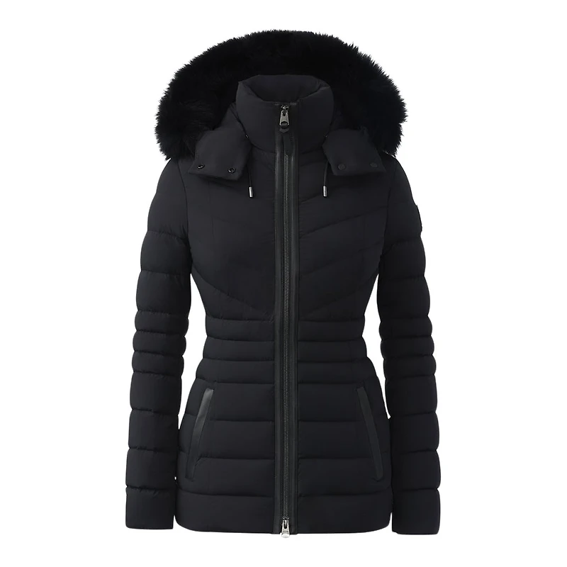 Mackage Patsy Agile 360 Down Jacket With Blue Fox Fur Black, Size:
