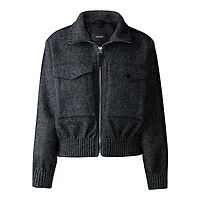 Mackage Patty-hb Short Herringbone Wool Jacket With Leather Detail Black-white, Size: