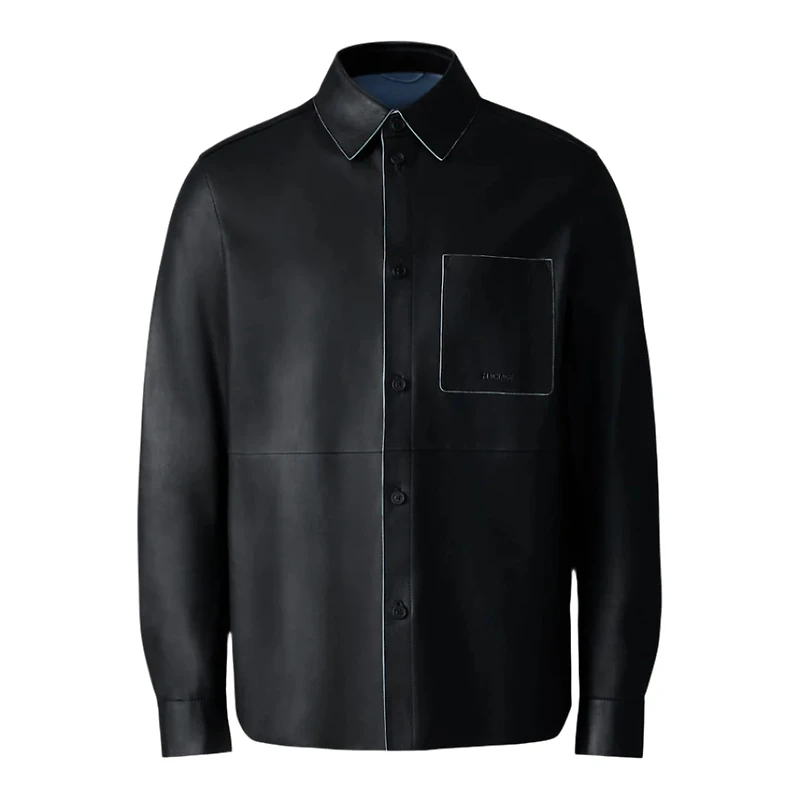 Mackage Remington Two-tone Leather Overshirt Black-fog Blue, Size: