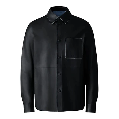 Mackage Remington Two-tone Leather Overshirt Black-fog Blue, Size: