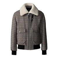 Mackage Rhett-ht Houndstooth Wool Bomber With Shearling Collar Earth Brown Multi, Size: