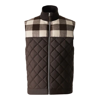 Mackage Ricardo-pl Quilted Down Vest With Plaid Yoke Coffee-cream Plaid, Size: