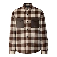 Mackage Ryker-pl Plaid Wool Overshirt With Leather Pocket Coffee-cream Plaid, Size: