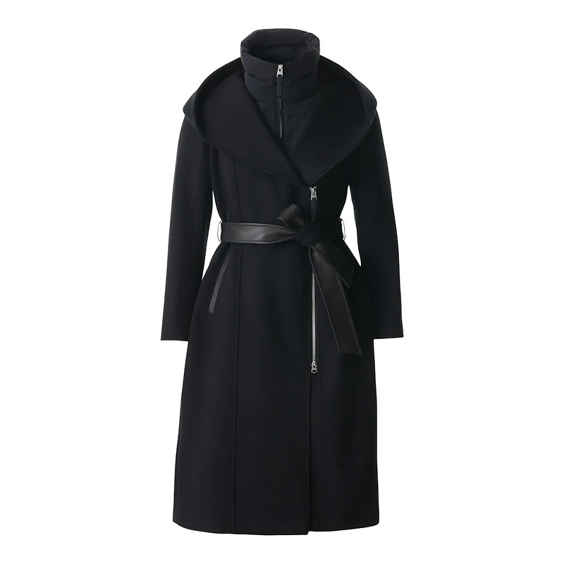 Mackage Shia-lg 2-in-1 Double-face Wool Coat With Removable Bib Black, Size: