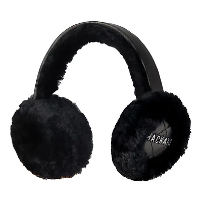 Mackage Uni Shearling Earmuffs With Quilted Leather In Black-black, Size: O/s