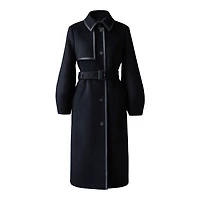 Mackage Zeva Long Wool Balloon Sleeve Trench With Leather Detail Black, Size: