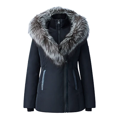 Mackage Adali-x Down Coat With Silver Fox Fur Signature Collar Black, Size: