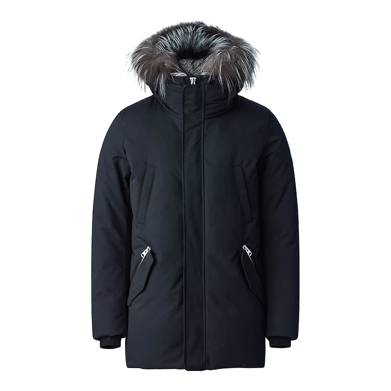 Mackage Edward-x 2-in-1 Down Parka With Hooded Bib And Silver Fox Fur Black-silver, Size: