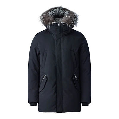 Mackage Edward-x 2-in-1 Down Parka With Hooded Bib And Silver Fox Fur Black-silver, Size: