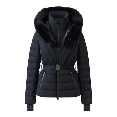 Mackage Elita-sh Belted Down Ski Jacket With Fur Trimmed Hood Black, Size: