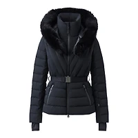 Mackage Elita-sh Belted Down Ski Jacket With Fur Trimmed Hood Black, Size: