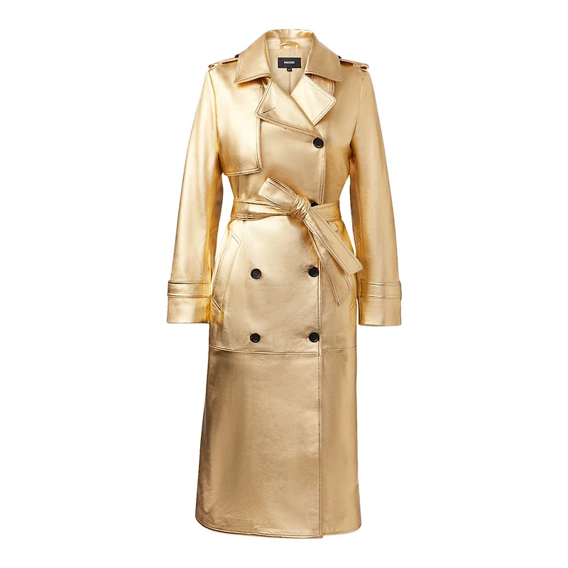 Mackage Gael (r) Leather Trench Coat With Belt Gold, Size: