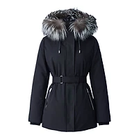 Mackage Jeni-x 2-in-1 Down Parka With Removable Bib And Silver Fox Fur Black, Size: