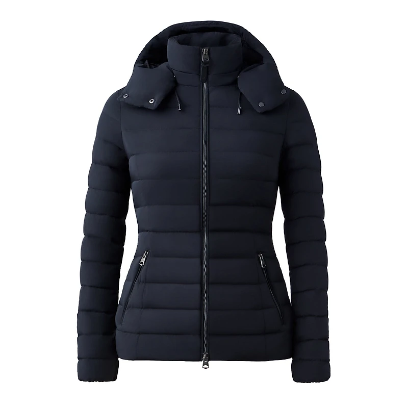 Mackage Michi Agile-360 Stretch Light Down Jacket With Hood In Black, Size: 3xl