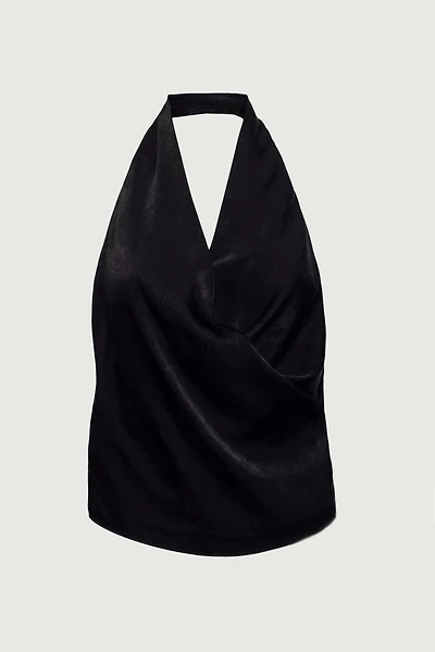 SATIN HALTER COWL NECK TOP