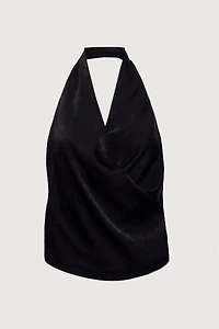 SATIN HALTER COWL NECK TOP