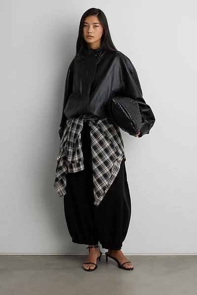 VEGAN LEATHER FUNNEL NECK JACKET