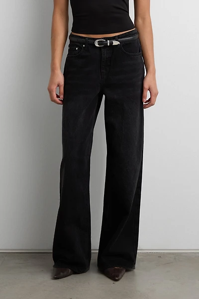 BLACK WASH WIDE LEG JEAN