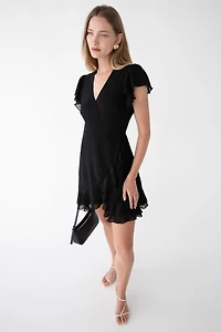 WRAP MINI DRESS WITH RUFFLED HEM