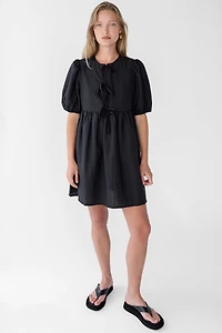 TIE-FRONT BABYDOLL MINI DRESS