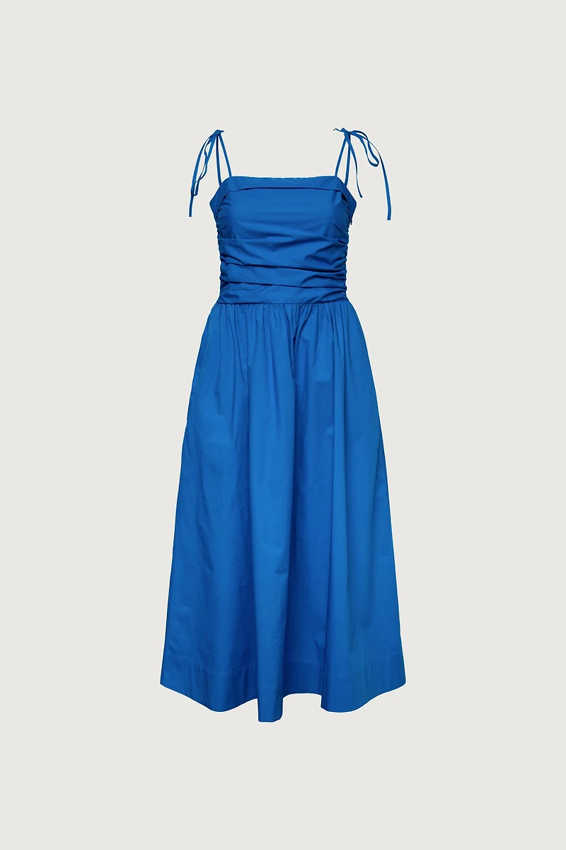 COTTON POPLIN SQUARE NECK MIDI DRESS