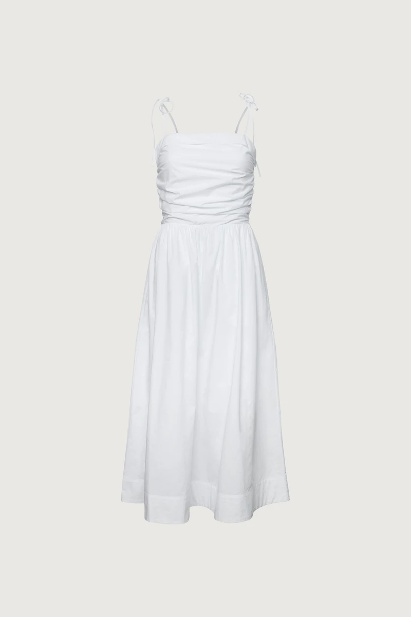 COTTON POPLIN SQUARE NECK MIDI DRESS