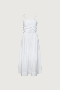 COTTON POPLIN SQUARE NECK MIDI DRESS