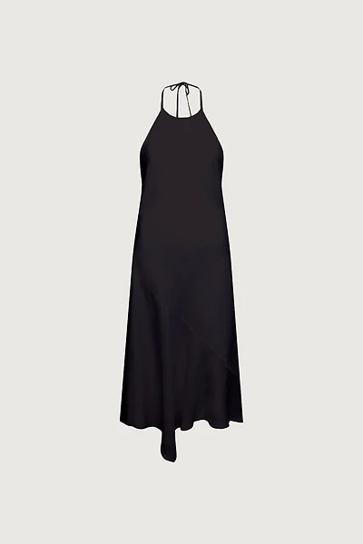 LINEN BLEND HALTER NECK MIDI DRESS