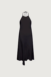 LINEN BLEND HALTER NECK MIDI DRESS